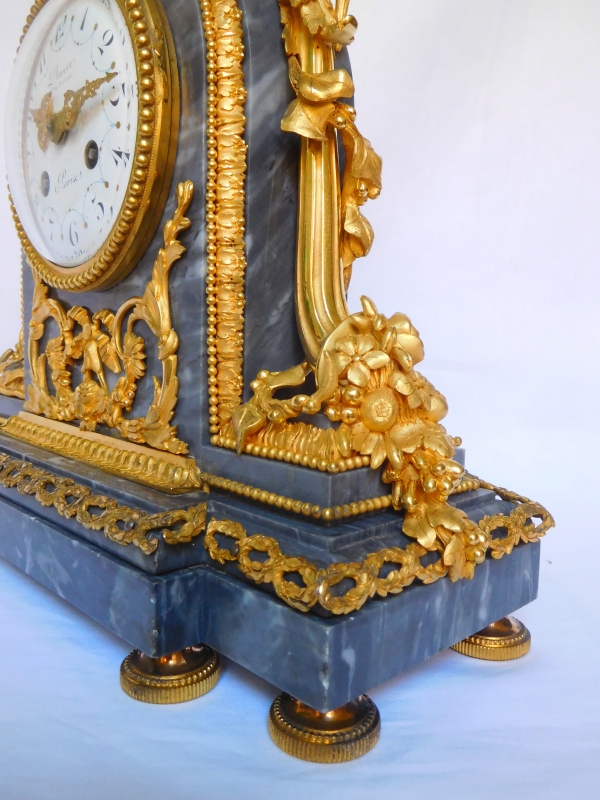 Louis XVI style Ormolu & Grey Marble Clock signed Deniere, 19th century circa 1870
